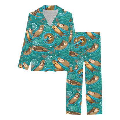 Sea Otter Pattern Print Design 01 Women's Long Pajama Set