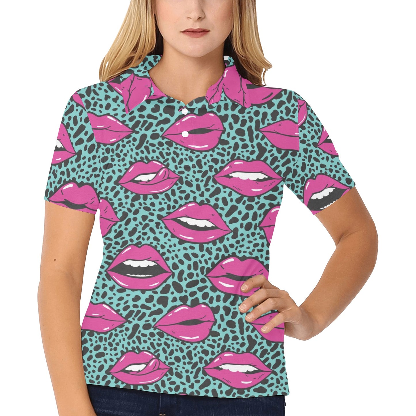 Lip Pattern Print Design 04 Women's Polo Shirt