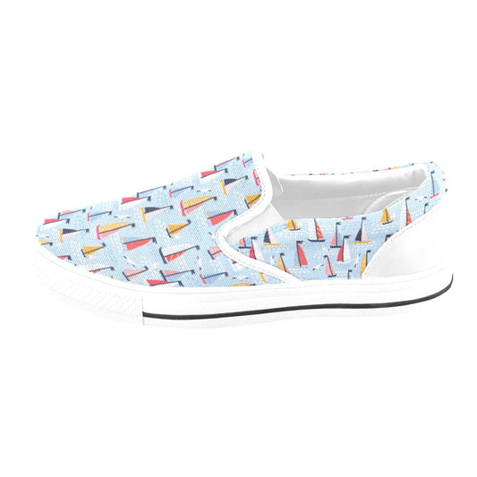Sailboat Print Design LKS304 White Slip Ons Canvas Women's Shoes