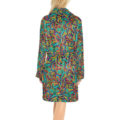 Psychedelic Trippy Floral Design Women's Fleece Robe