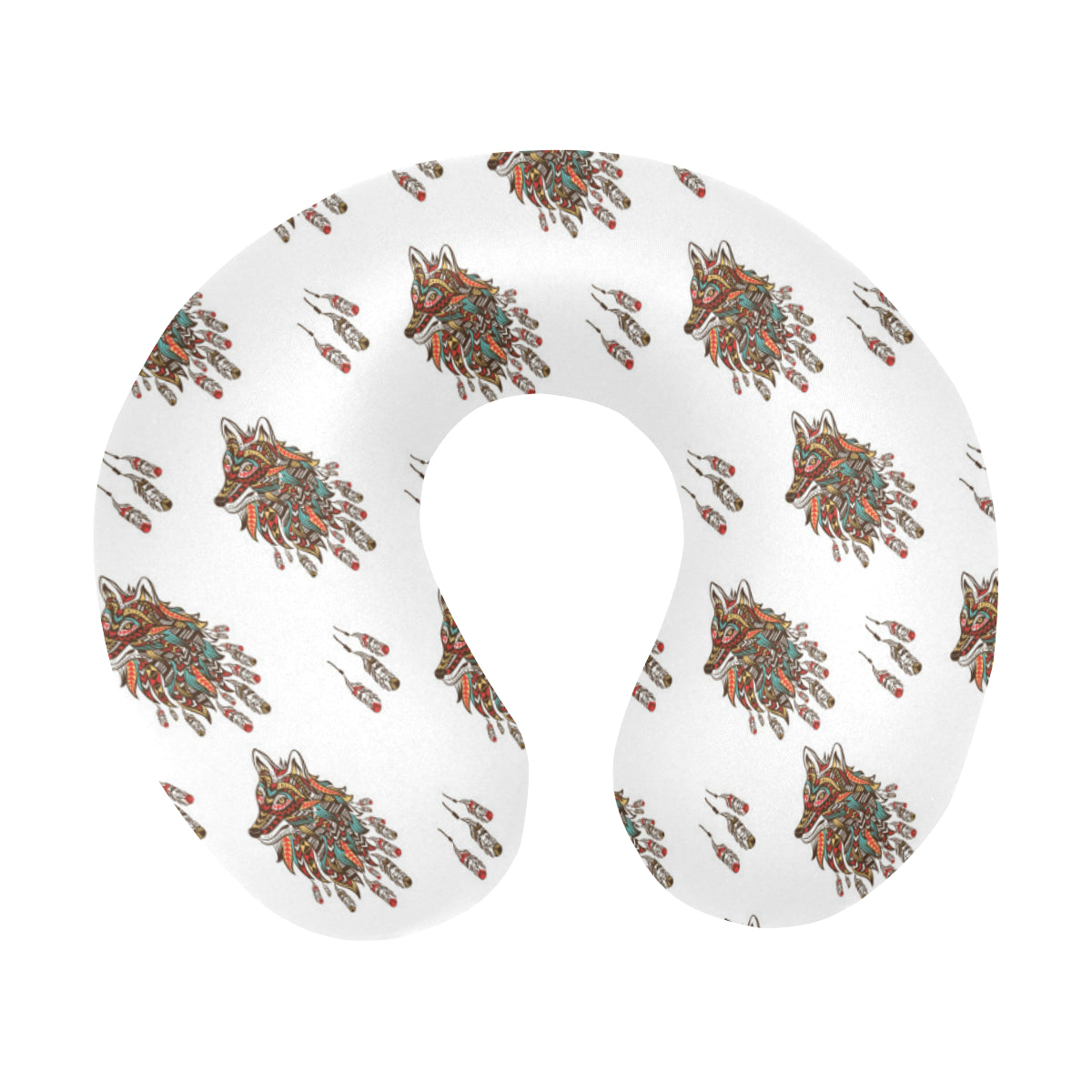 Aztec Wolf Pattern Print Design 02 U-Shaped Travel Neck Pillow