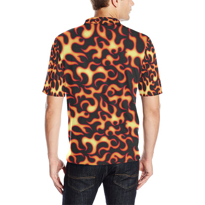 Flame Fire Themed Print Men Polo Shirt