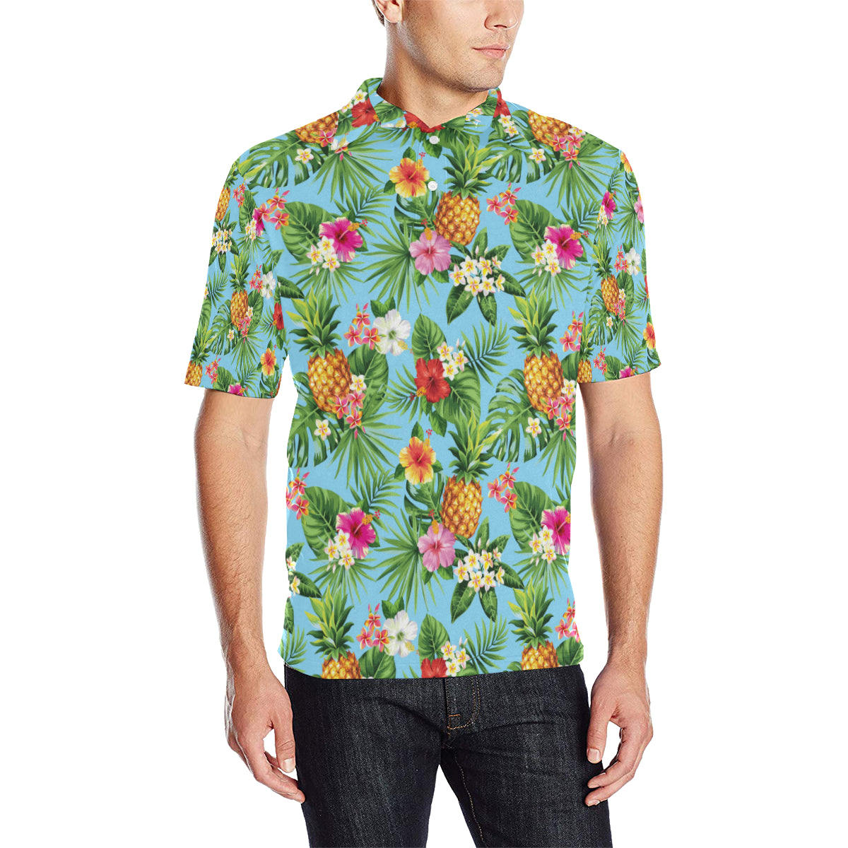 Pineapple Hawaiian flower Tropical Men Polo Shirt