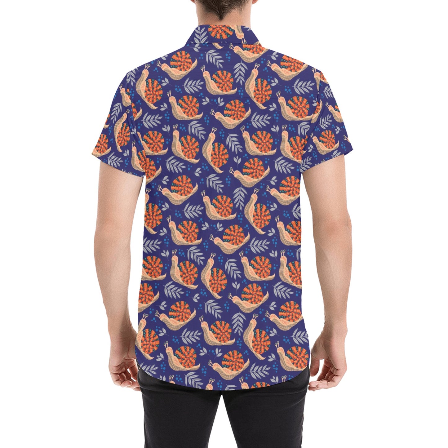 Snail Print Design LKS401 Men Short Sleeve Button Up Shirt