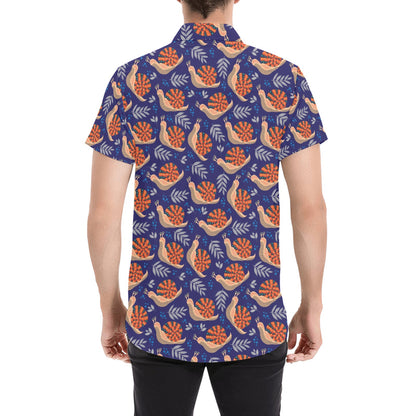Snail Print Design LKS401 Men Short Sleeve Button Up Shirt