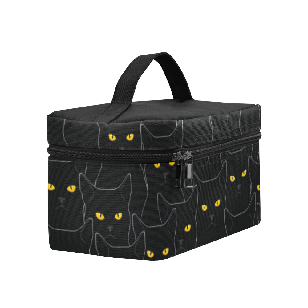 Black Cat Yellow Eyes Print Pattern Makeup Bag