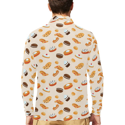 Biscuit Pattern Print Design 01 Long Sleeve Polo Shirt For Men's