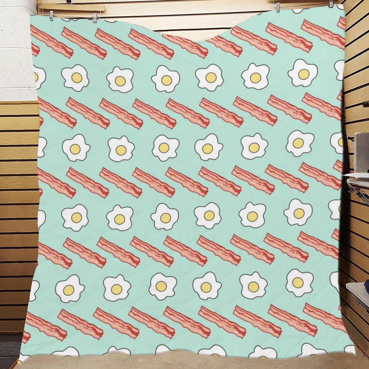 Bacon Sausage Pattern Print Design 01 Premium Quilt