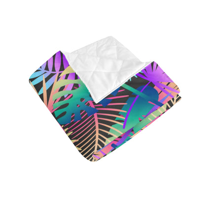 Neon Flower Tropical Palm Leaves Premium Quilt