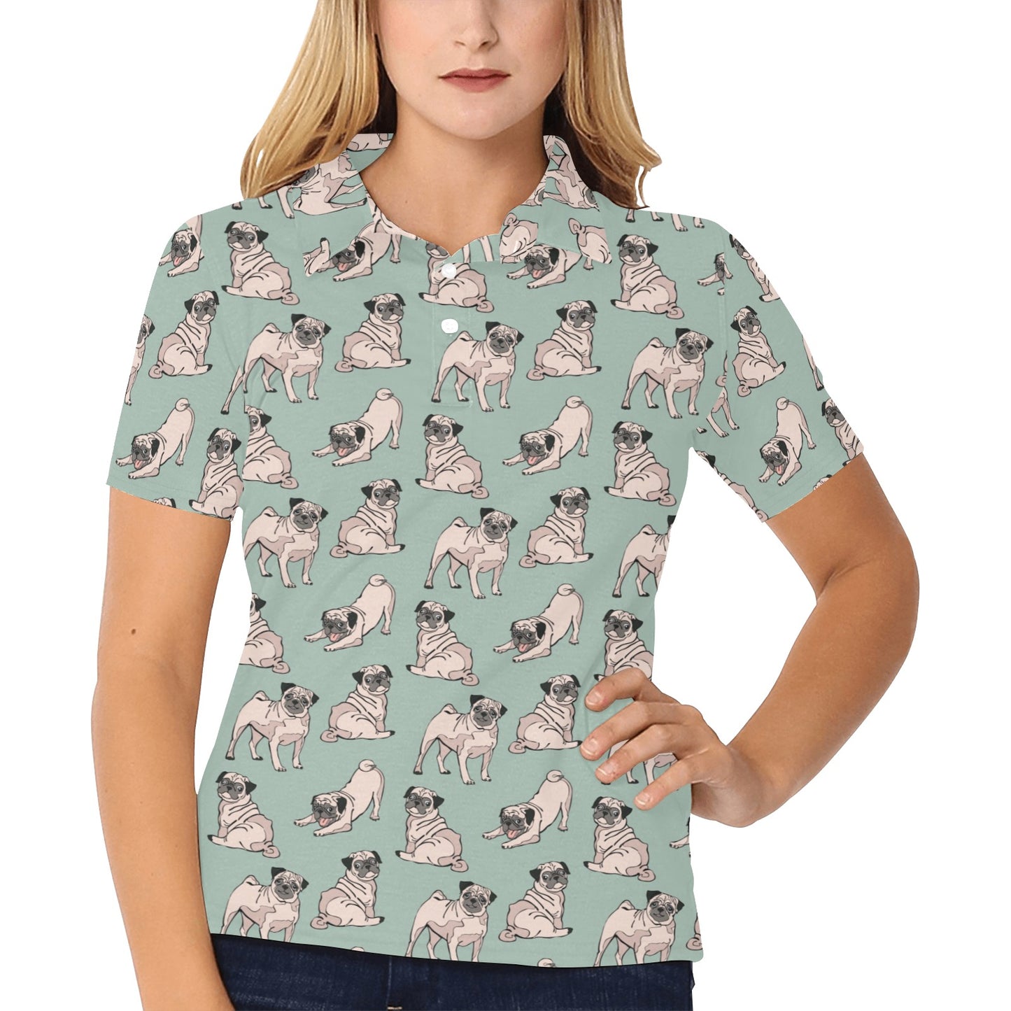 Pug Pattern Print Design A01 Women's Polo Shirt