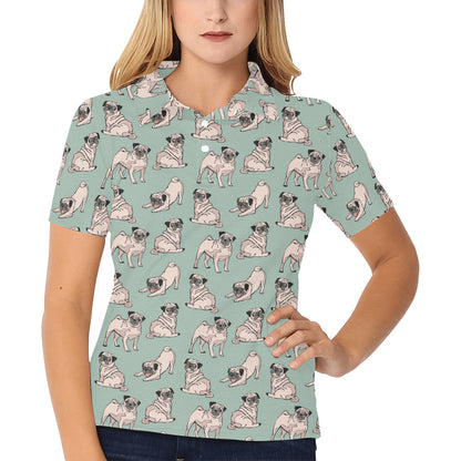Pug Pattern Print Design A01 Women's Polo Shirt