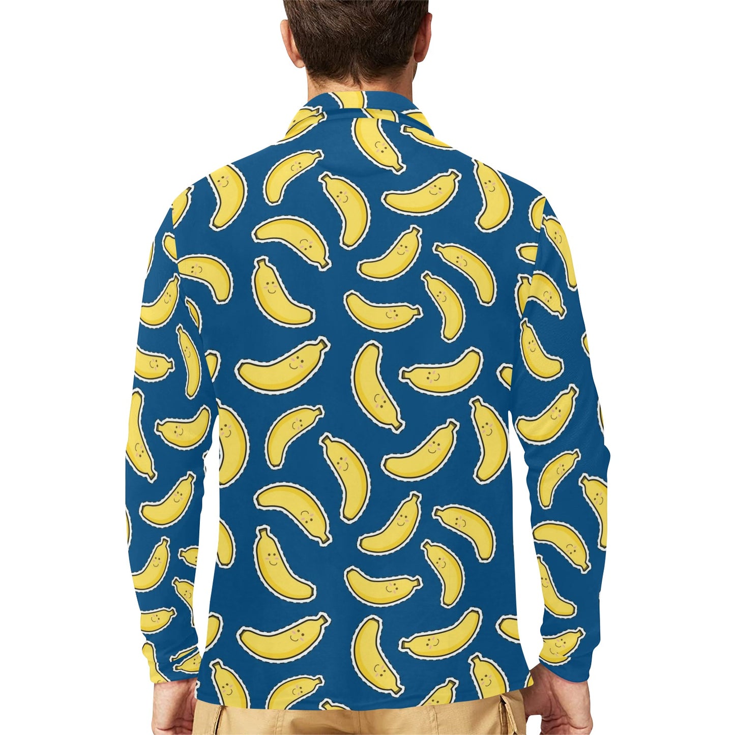 Banana Pattern Print Design BA03 Long Sleeve Polo Shirt For Men's