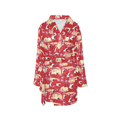 Crane Pattern Print Design 04 Women's Fleece Robe