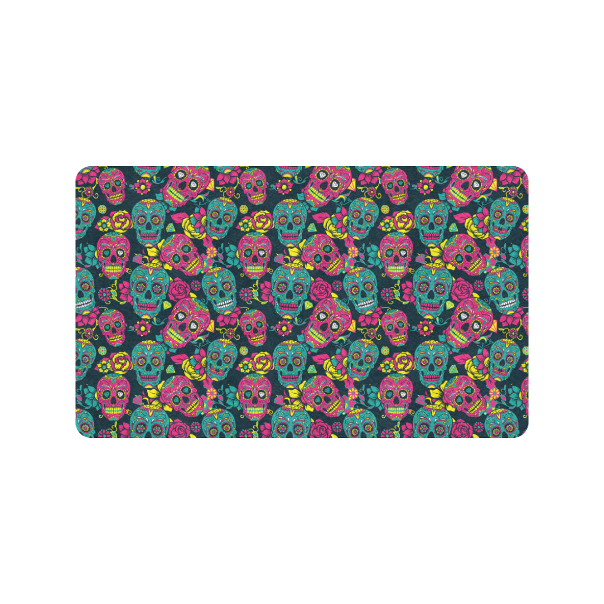 Sugar Skull Floral Design Themed Print Rubber Doormat