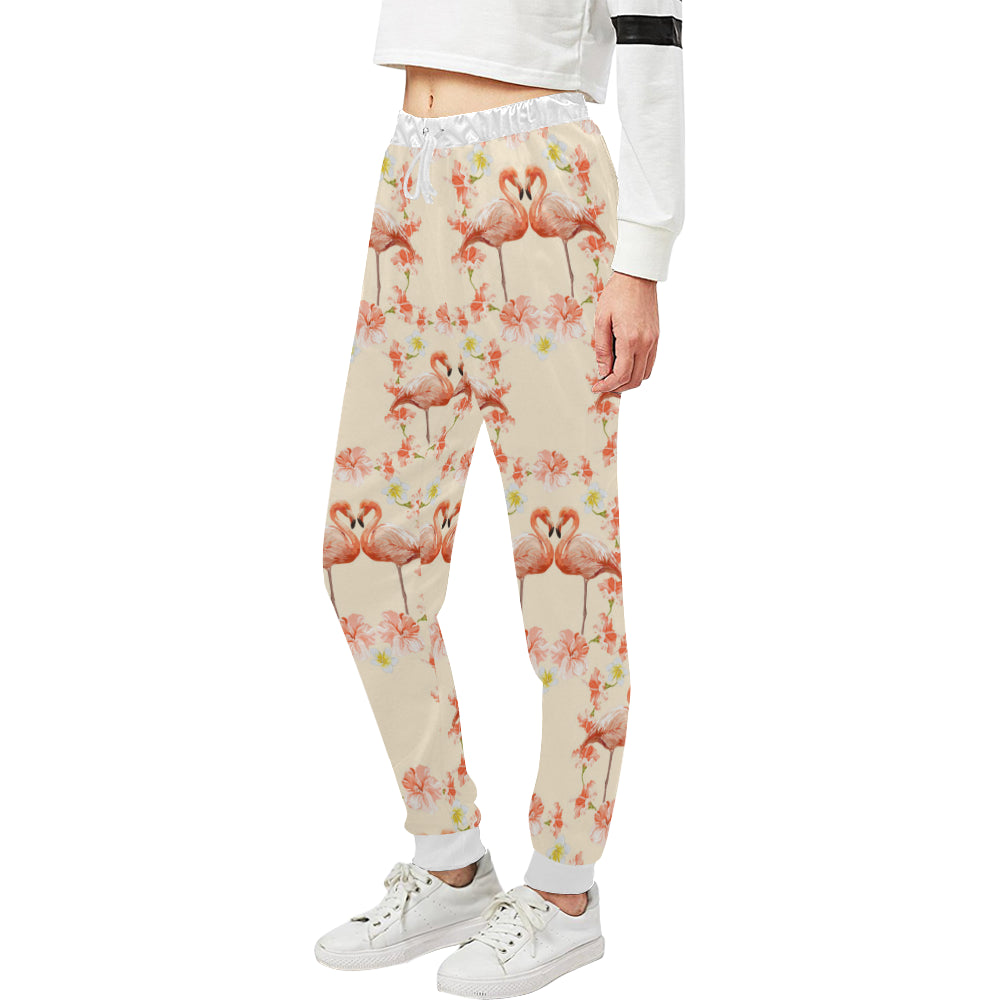 Flamingo Hibiscus Print Pattern Unisex Sweatpants