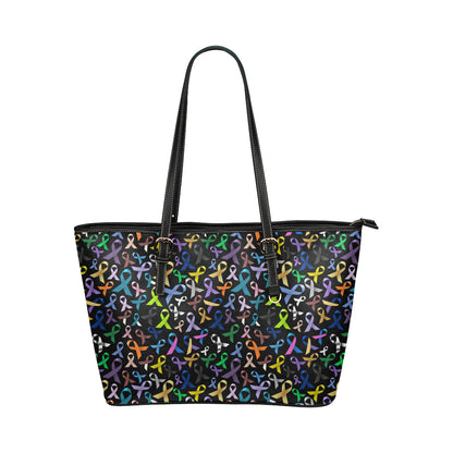 Breast Cancer Awareness Colorful Print Leather Tote Bag