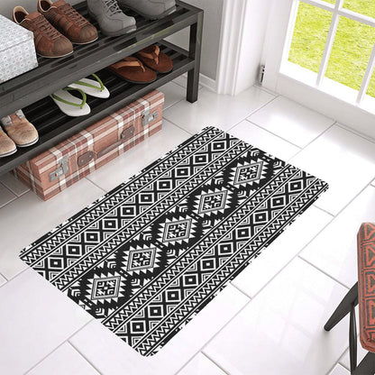 Aztec Black White Print Pattern Rubber Doormat