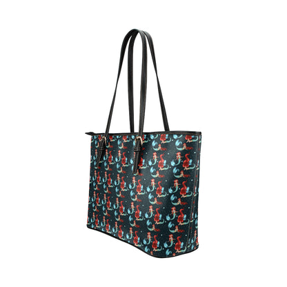Mermaid Girl Themed Design Print Leather Tote Bag