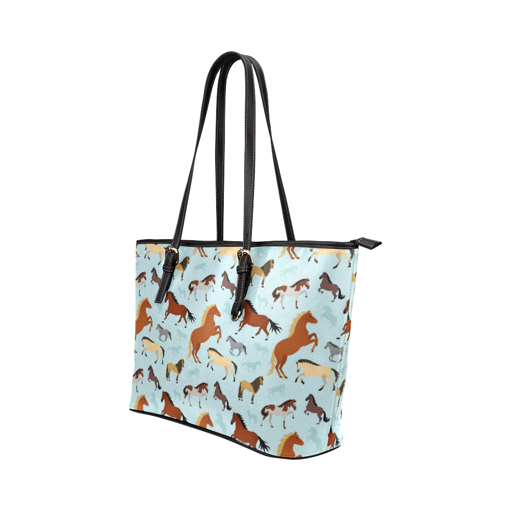 Horse Cute Themed Pattern Print Leather Tote Bag