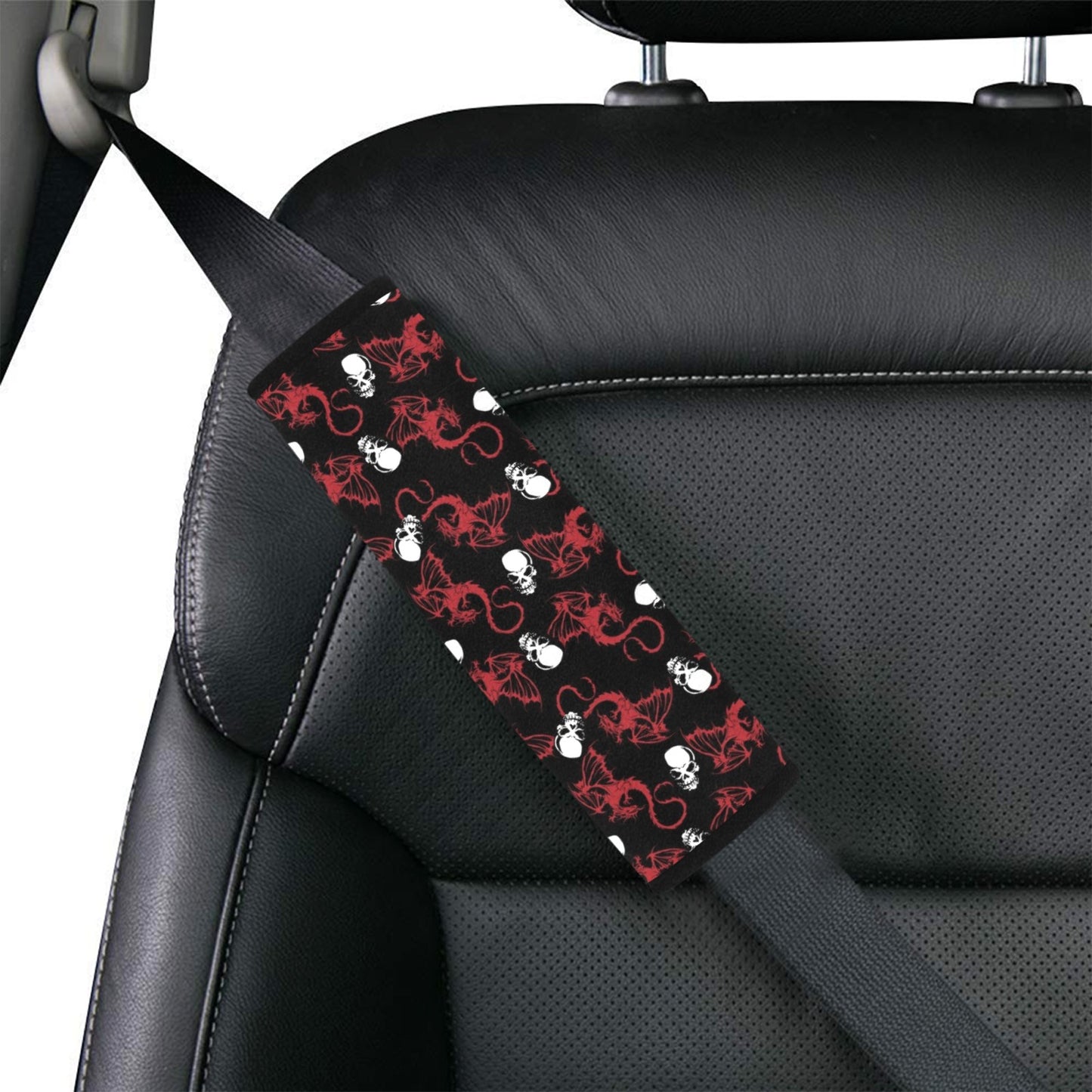 Skull With Red Dragon Print Design LKS304 Car Seat Belt Cover
