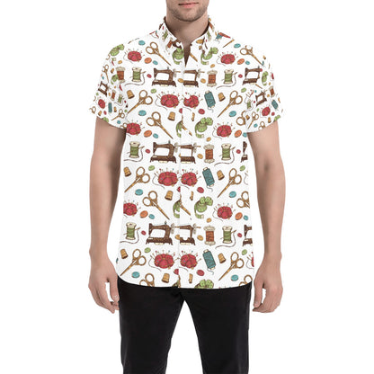 Sewing Equipment Print Design LKS304 Men Short Sleeve Button Up Shirt
