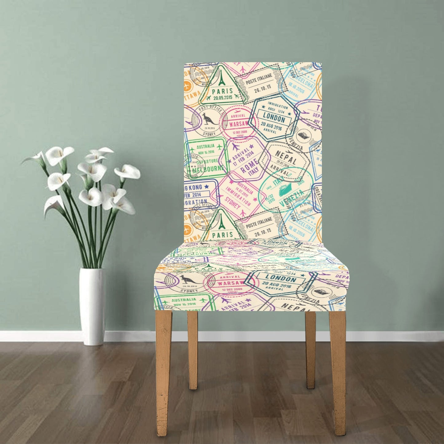 Travel Stamp Print Design LKS303 Dining Chair Slipcover