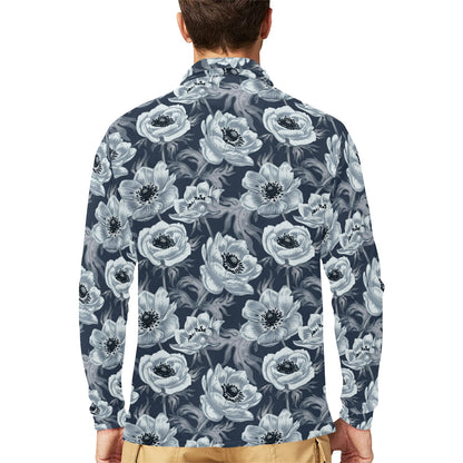 Anemone Pattern Print Design AM09 Long Sleeve Polo Shirt For Men's