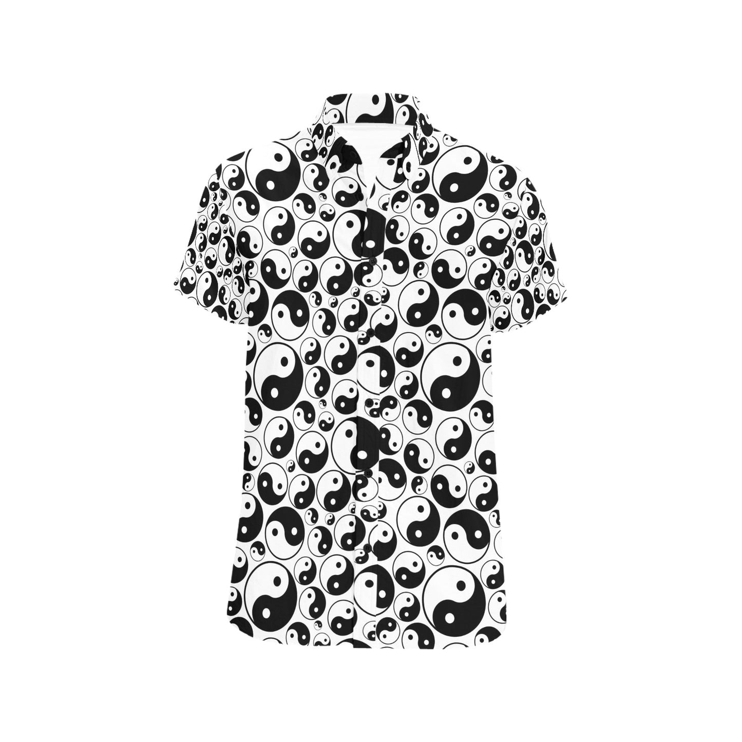 Yin Yang Print Design LKS302 Men Short Sleeve Button Up Shirt