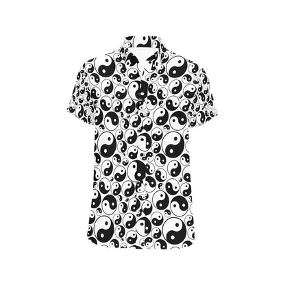 Yin Yang Print Design LKS302 Men Short Sleeve Button Up Shirt