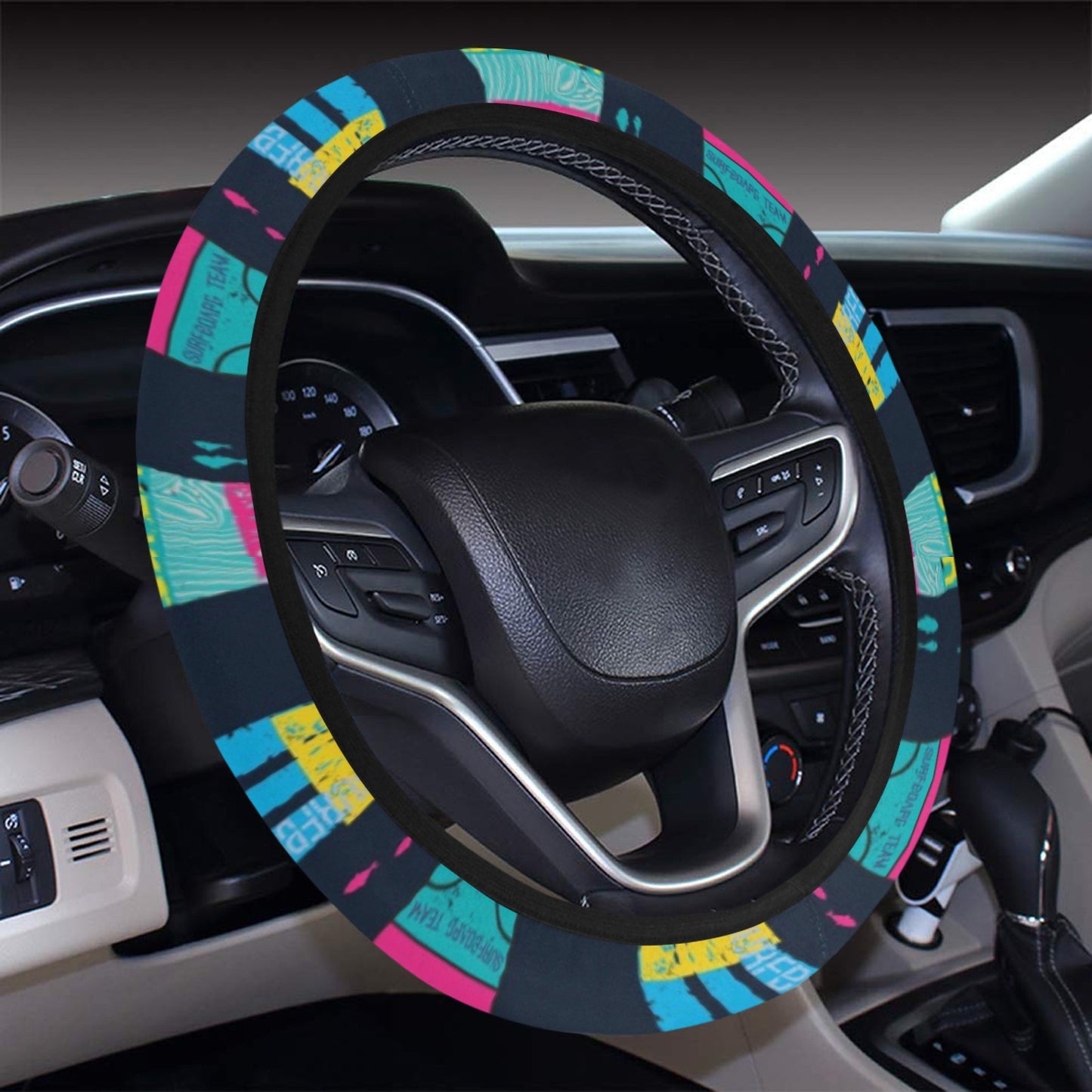Surfboard Colorful Print Design LKS302 Steering Wheel Cover with Elastic Edge