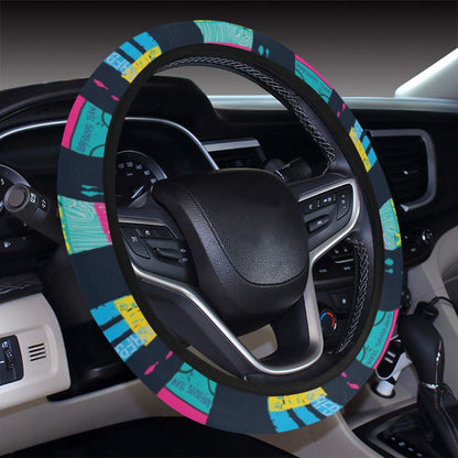 Surfboard Colorful Print Design LKS302 Steering Wheel Cover with Elastic Edge