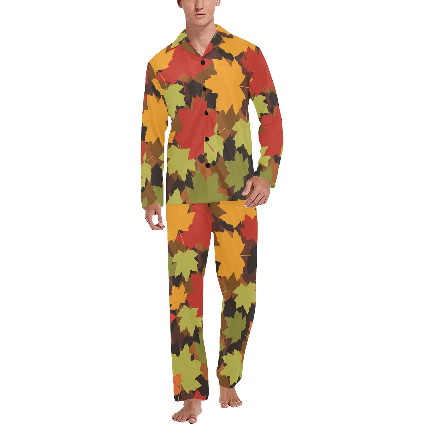 Maple Leaf Pattern Print Design 05 Men's Long Pajama Set