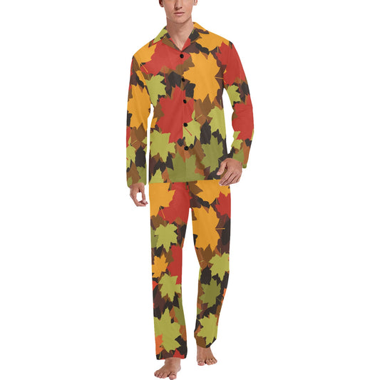 Maple Leaf Pattern Print Design 05 Men's Long Pajama Set