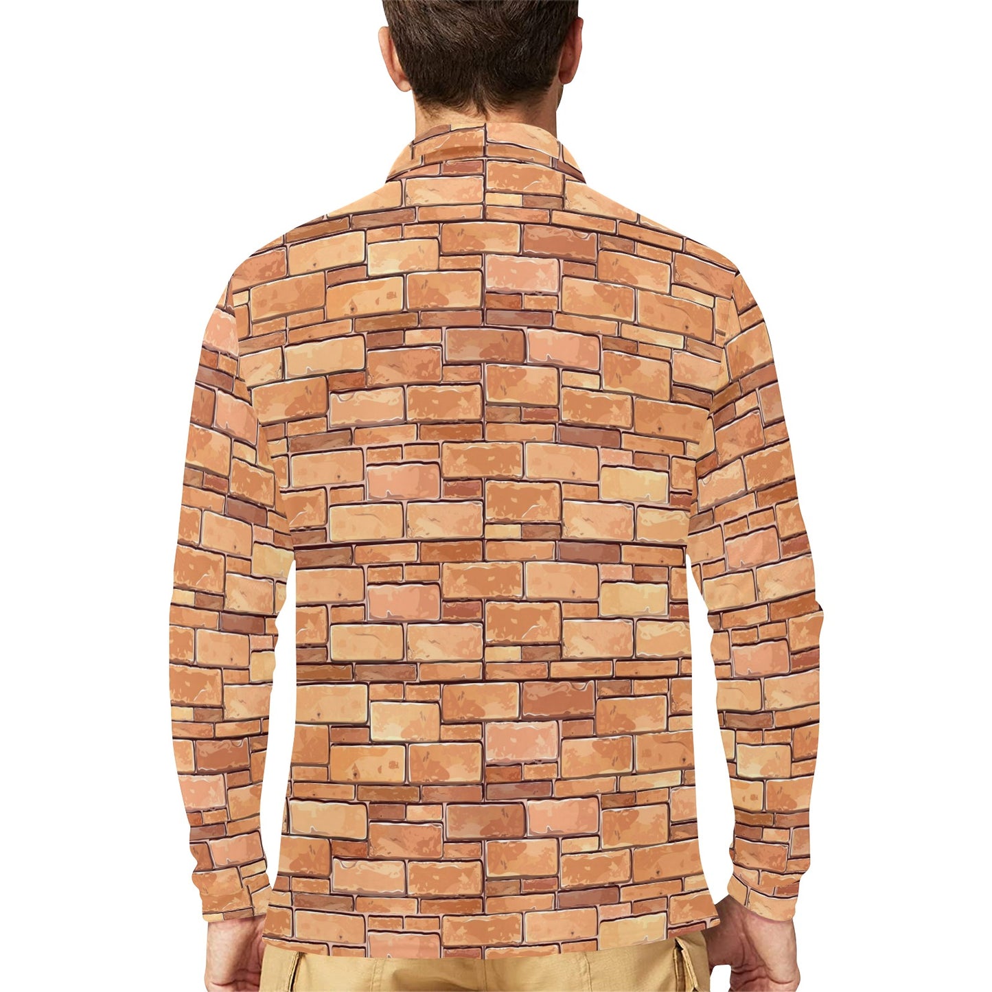 Brick Pattern Print Design 01 Long Sleeve Polo Shirt For Men's