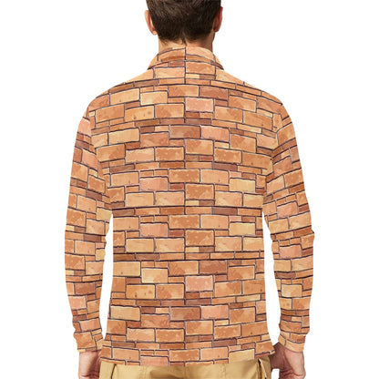 Brick Pattern Print Design 01 Long Sleeve Polo Shirt For Men's