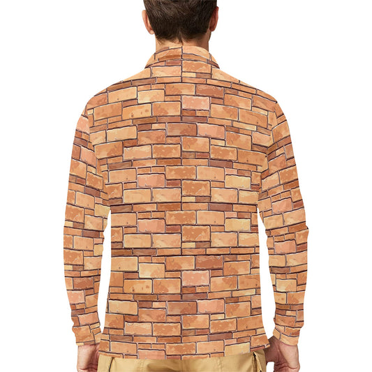 Brick Pattern Print Design 01 Long Sleeve Polo Shirt For Men's