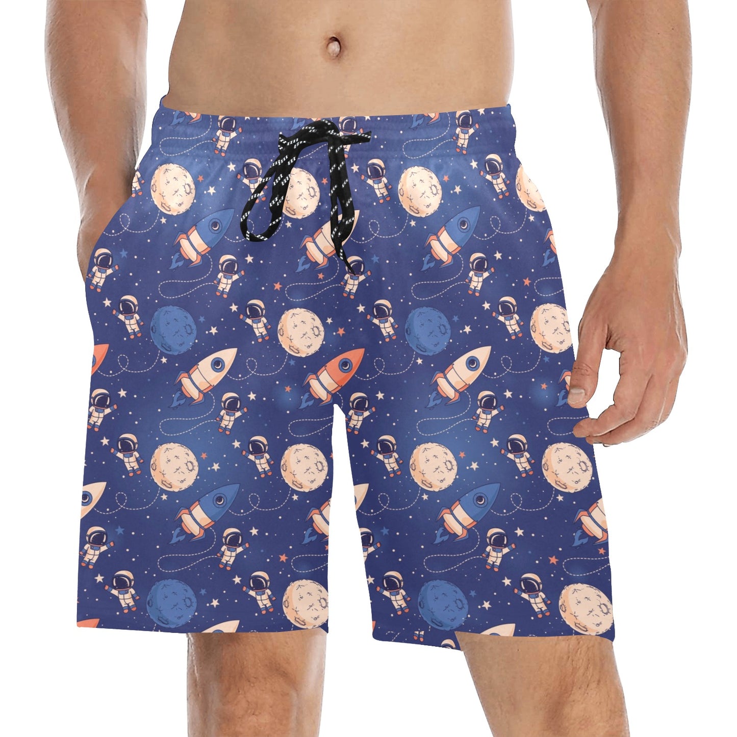 Space Astronaut Rocket Print Design LKS304 Men's Swim Trunks Beach Shorts