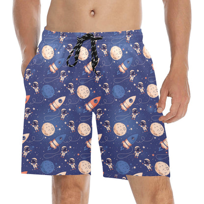 Space Astronaut Rocket Print Design LKS304 Men's Swim Trunks Beach Shorts