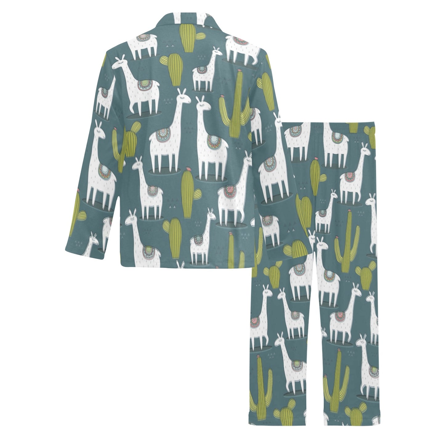 Llama Cactus Pattern Print Design 03 Men's Long Pajama Set