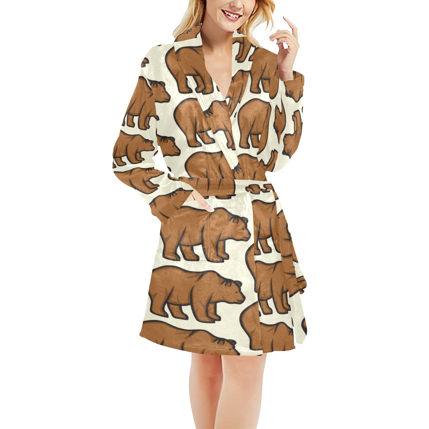 Bear Pattern Print Design BE05 Women's Fleece Robe