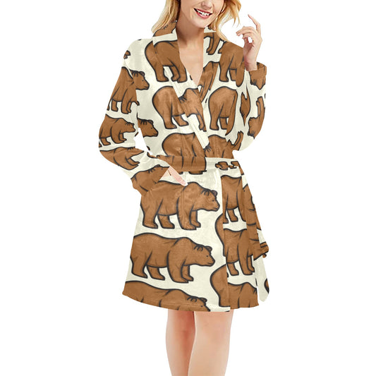 Bear Pattern Print Design BE05 Women's Fleece Robe