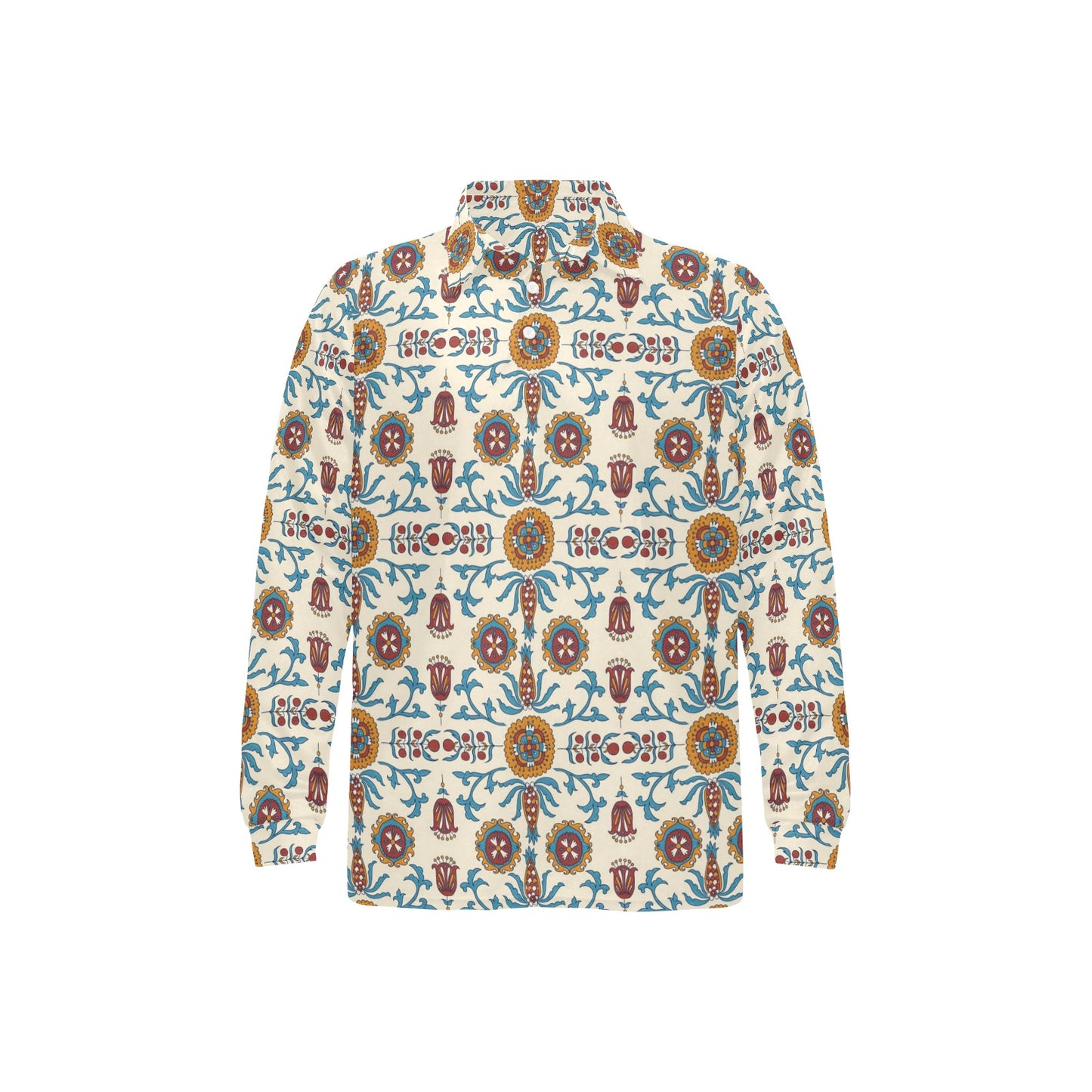 Suzani Print Design LKS301 Long Sleeve Polo Shirt For Men's
