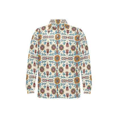 Suzani Print Design LKS301 Long Sleeve Polo Shirt For Men's