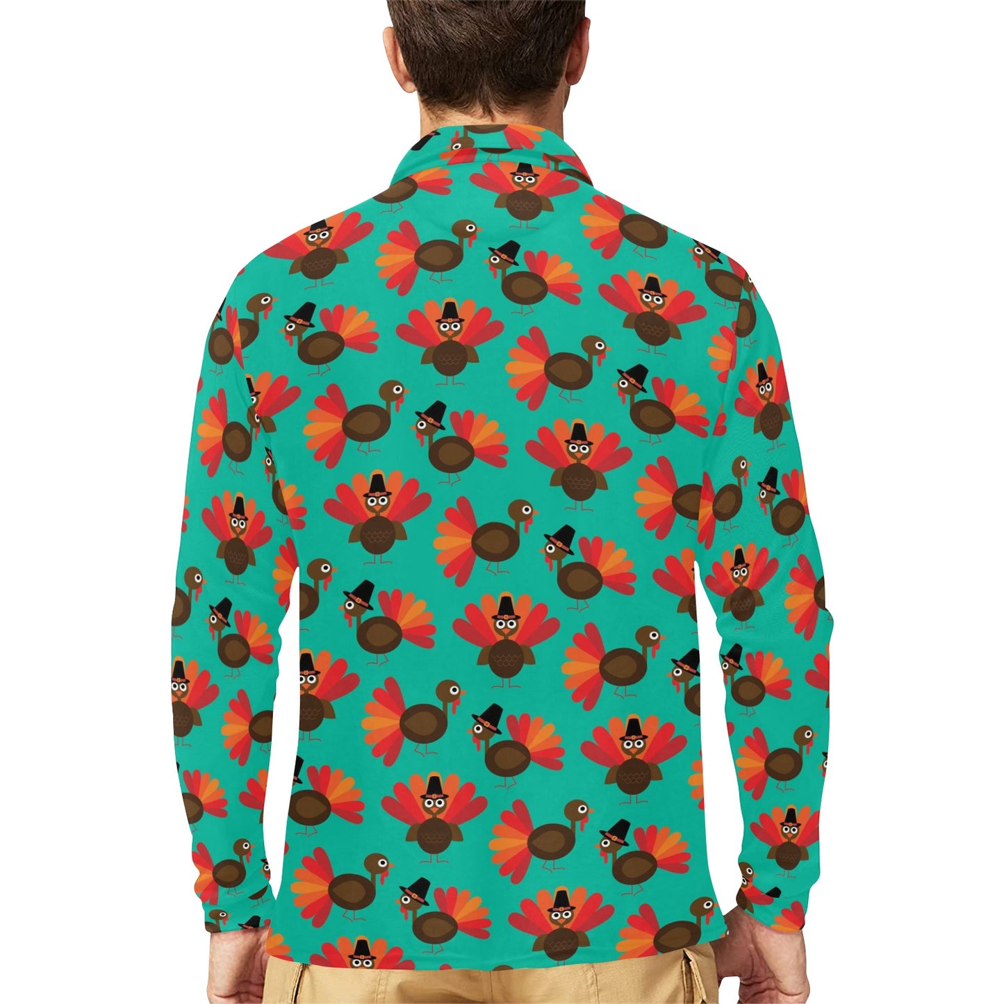 Turkey Print Design LKS402 Long Sleeve Polo Shirt For Men's