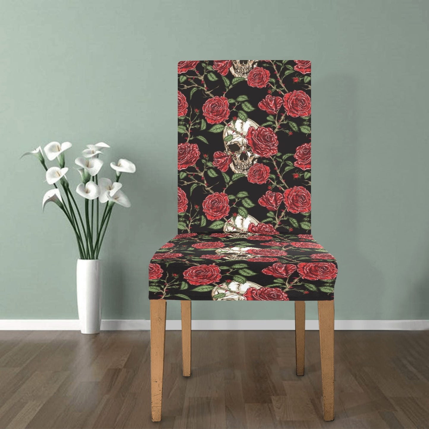 Skull And Roses Print Design LKS303 Dining Chair Slipcover