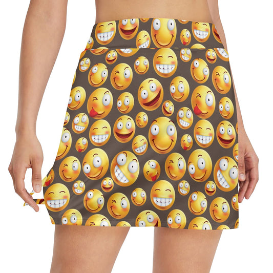 Smiley Face Emoji Print Design LKS303 17" Golf & Pickleball Skort with Pockets