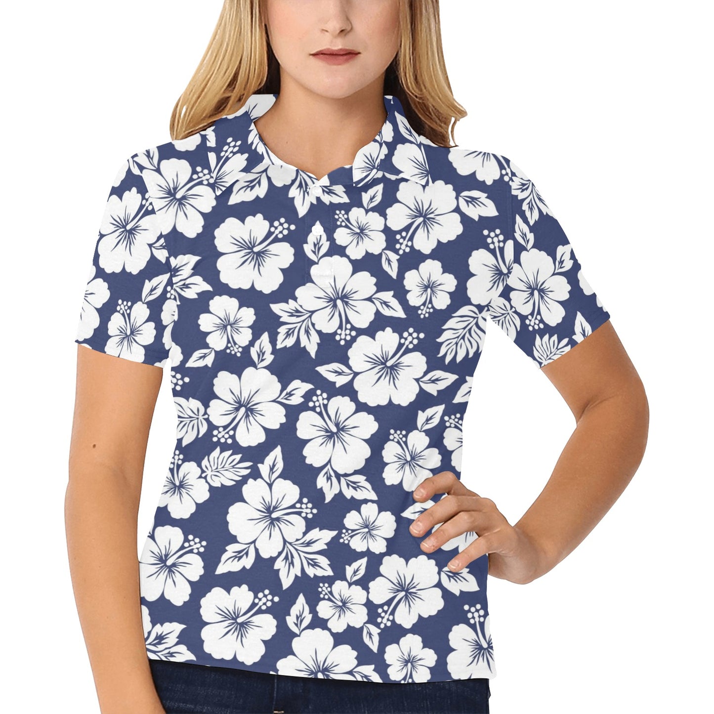 Hibiscus Pattern Print Design HB012 Women's Polo Shirt