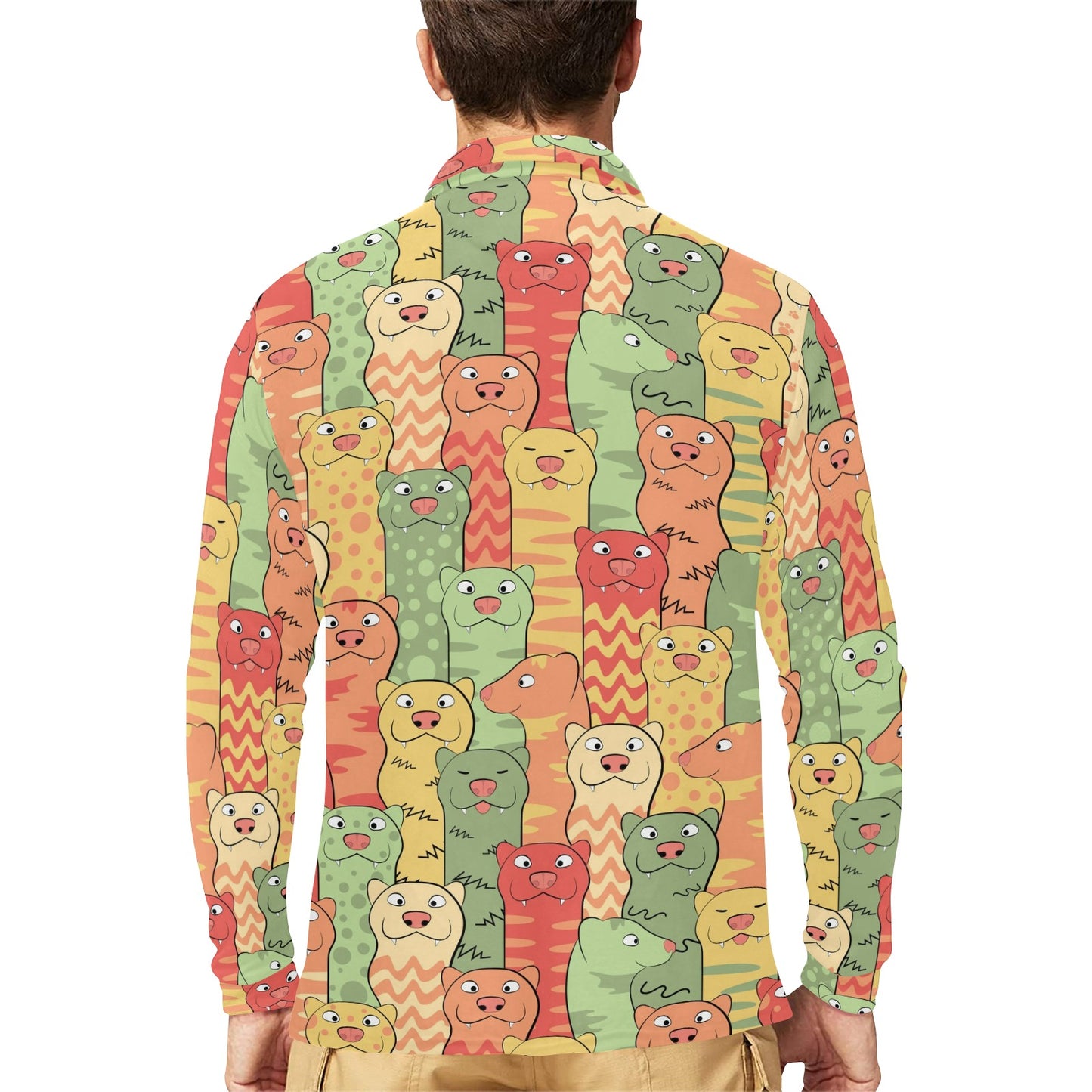 Ferret Pattern Print Design 01 Long Sleeve Polo Shirt For Men's