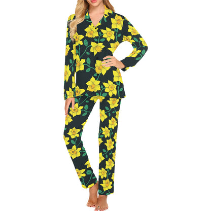 Daffodils Pattern Print Design DF03 Women's Long Pajama Set