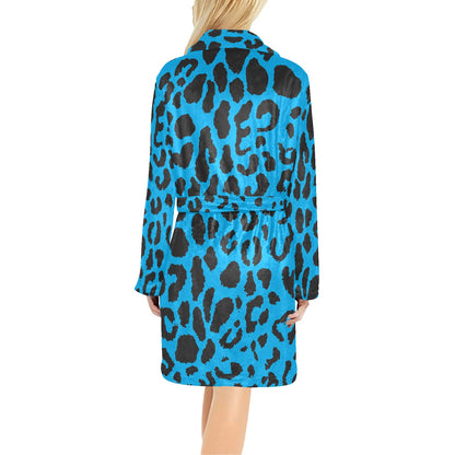 Cheetah Blue Print Pattern Women's Fleece Robe